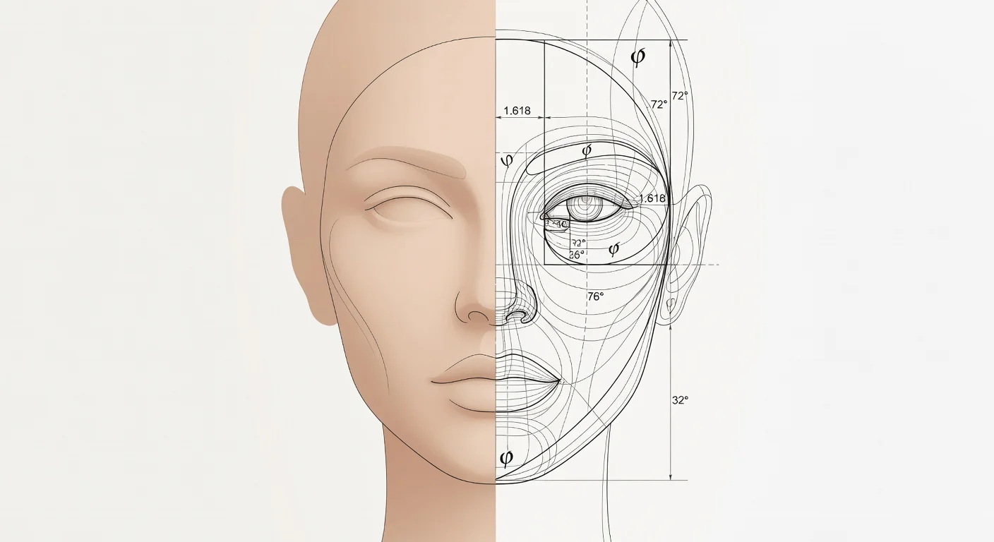 Algorithmic facial analysis measuring the Golden Ratio for an attractive face test.