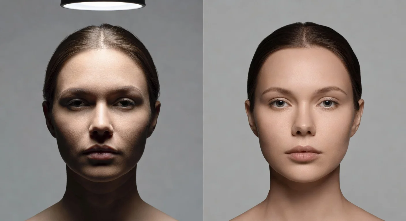 Split screen comparing how bad lighting versus good lighting affects AI attractiveness ratings.