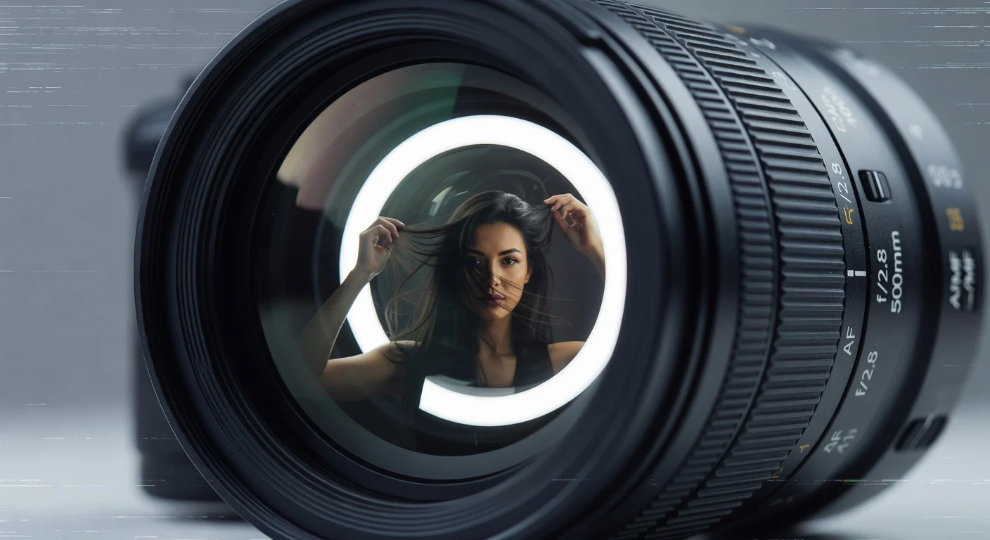 A woman preparing for an accurate AI facial scan using bright ring lighting.