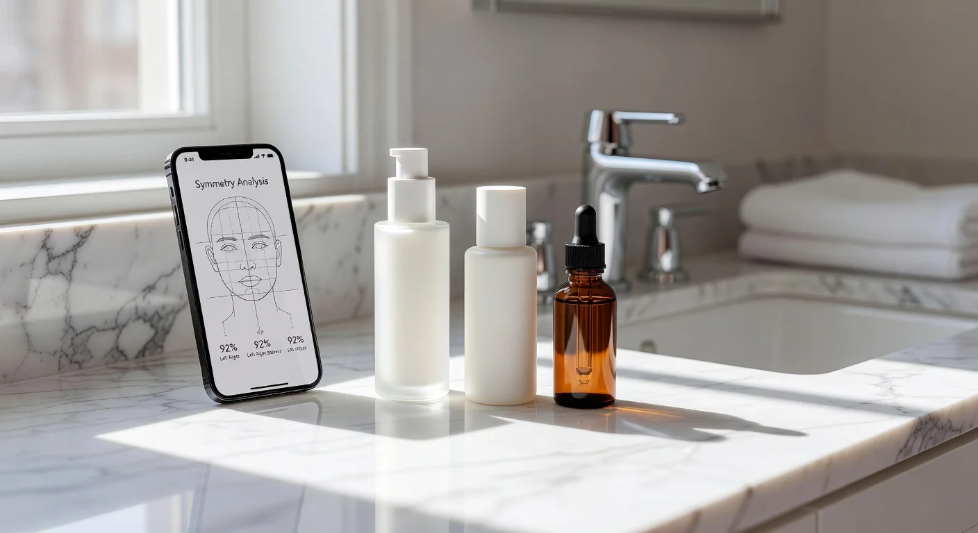 A split screen showing a dull, tired face next to a sharp, symmetrical glowing face