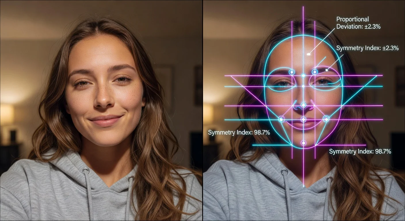 An AI app scanning facial proportions to provide objective beauty scores.