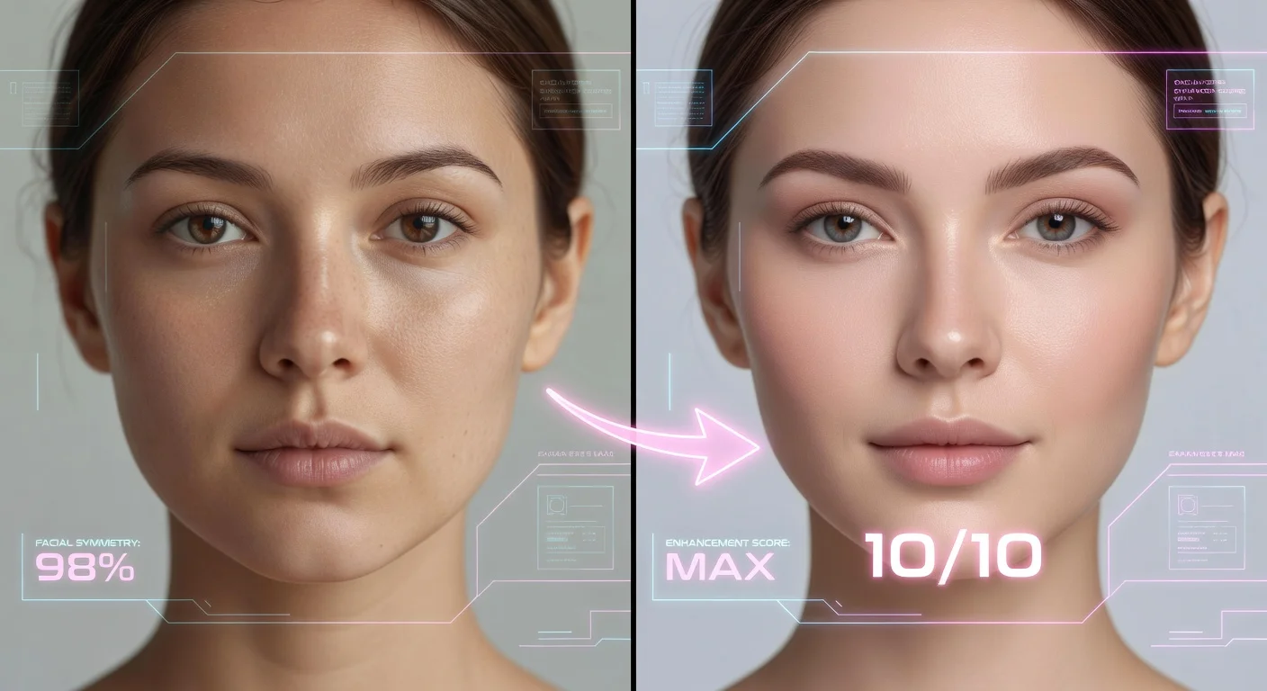 A before and after comparison generated by a female focused attractiveness testing app.