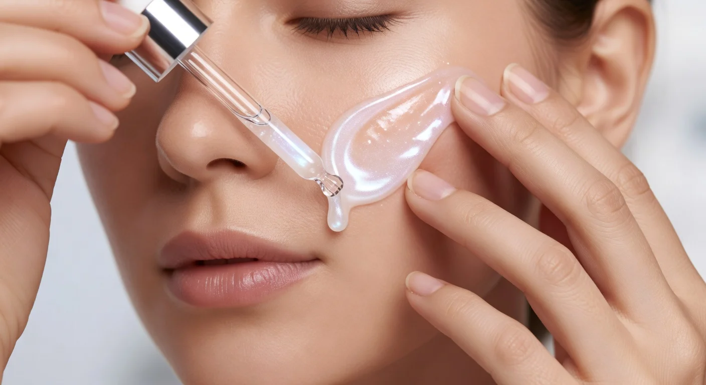 Applying a fast-acting hyaluronic acid serum for an overnight skincare glow up.