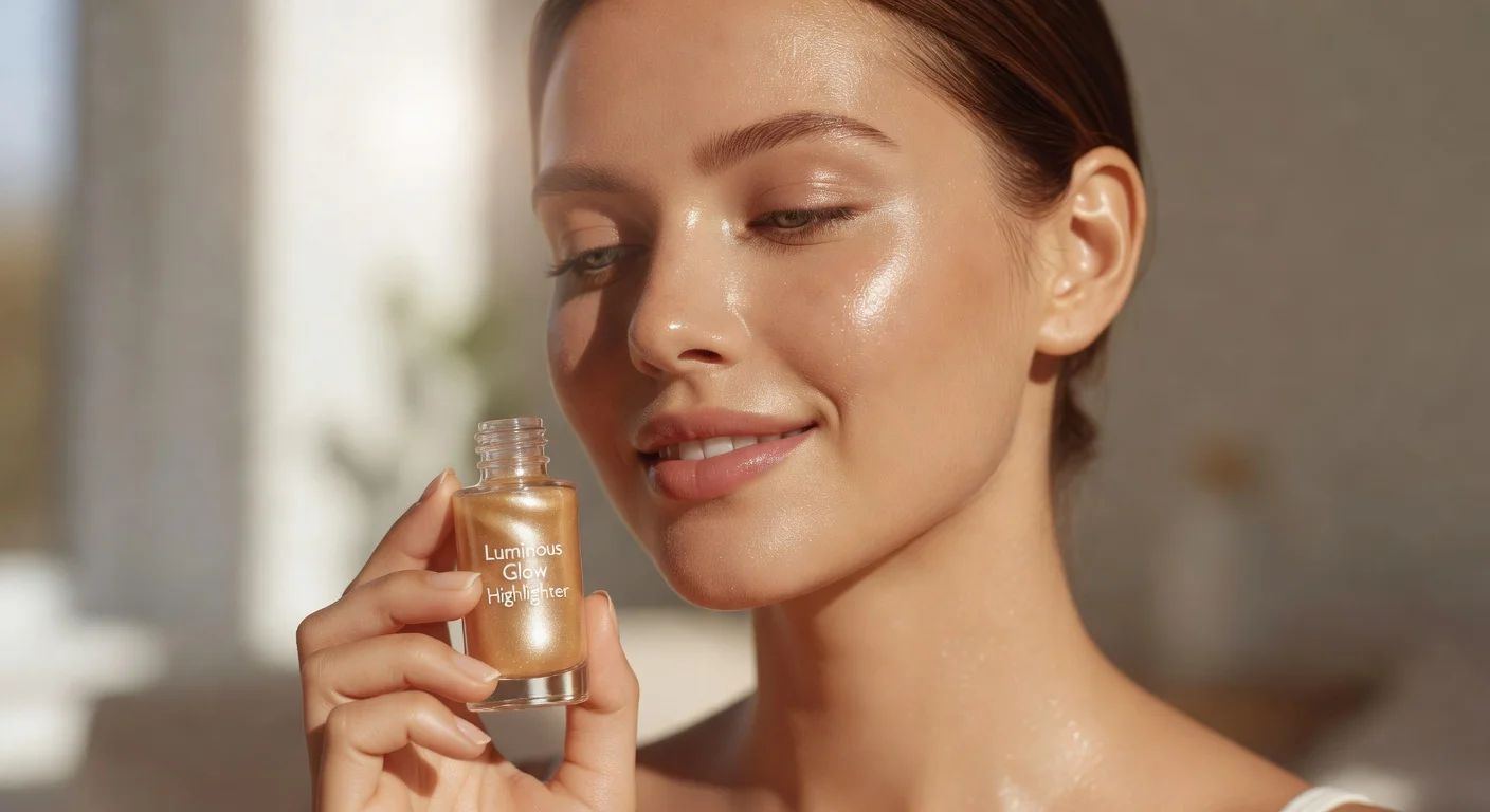 A woman applying liquid highlighter to her cheekbones for a natural glow