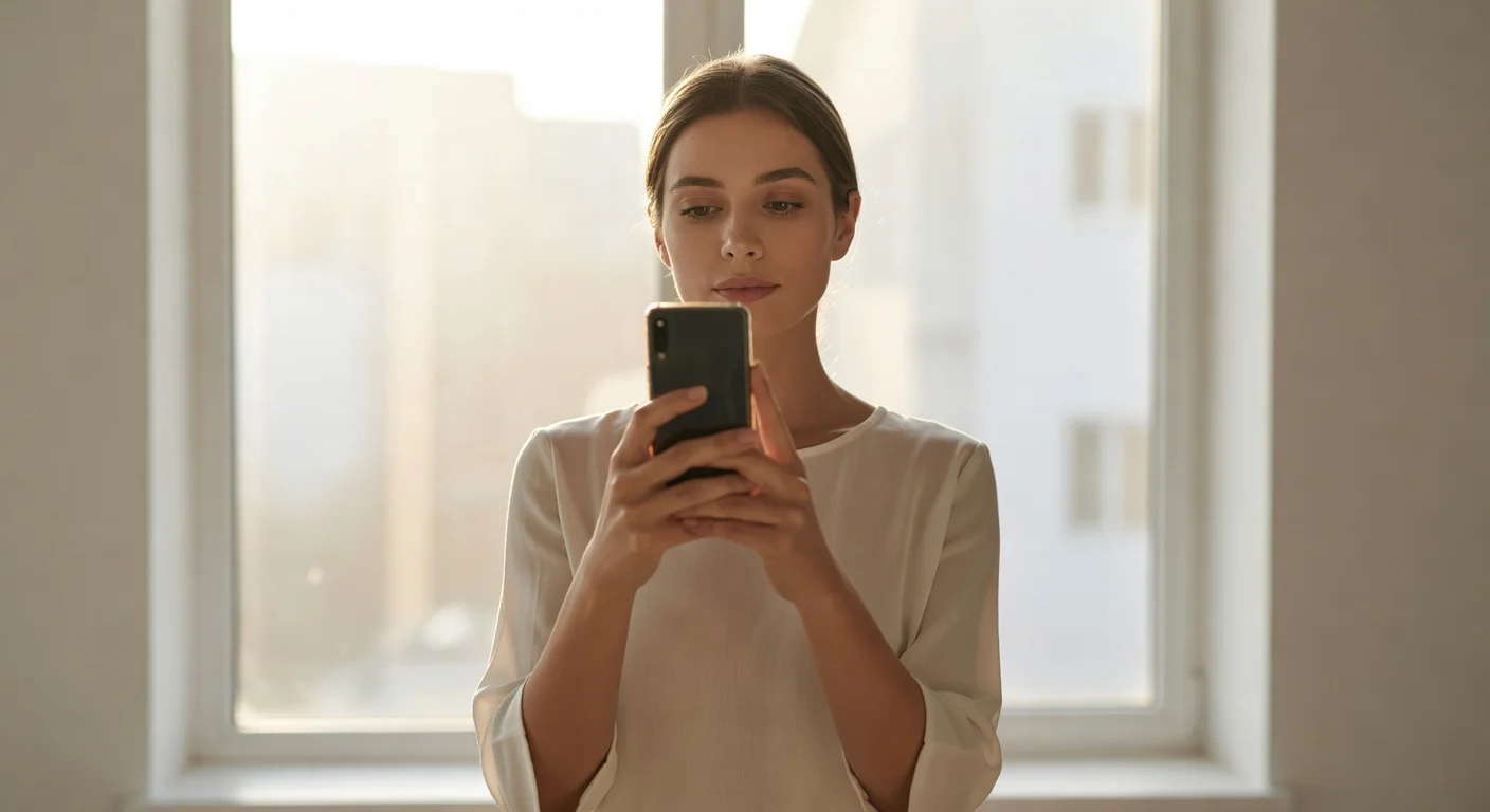 Woman demonstrating the proper eye-level posture and lighting required for an accurate AI face scan.