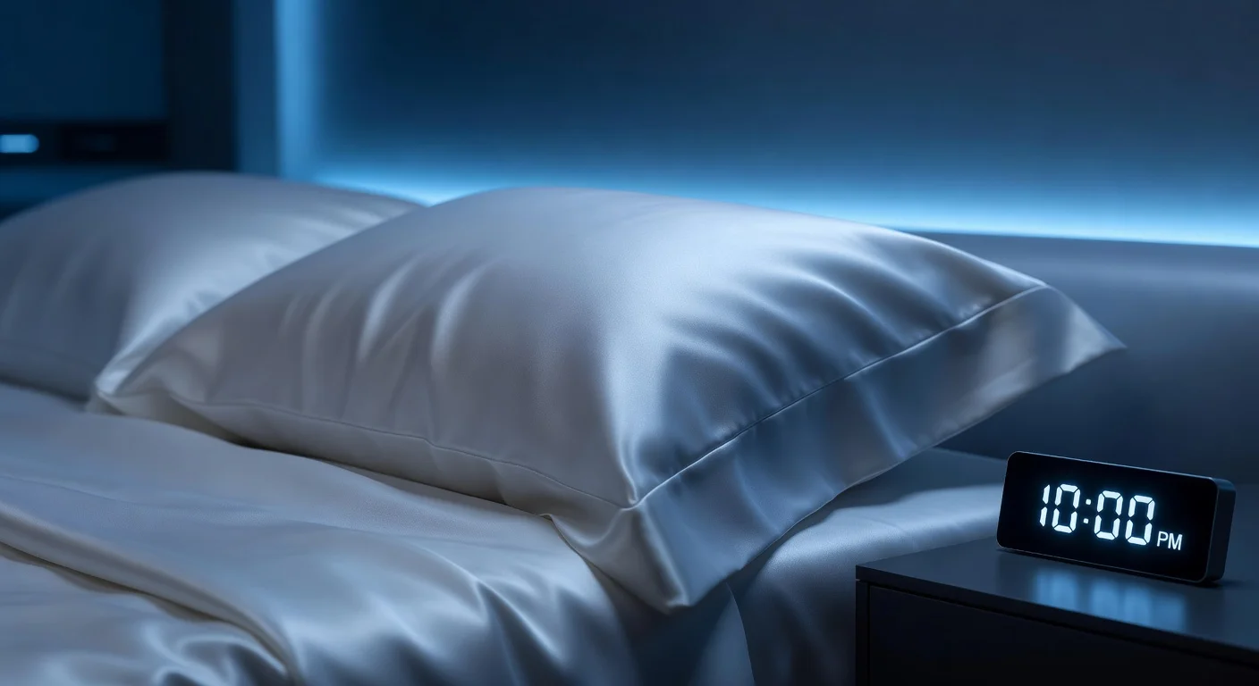 Silk pillowcase and alarm clock demonstrating sleep hygiene for a glow up.